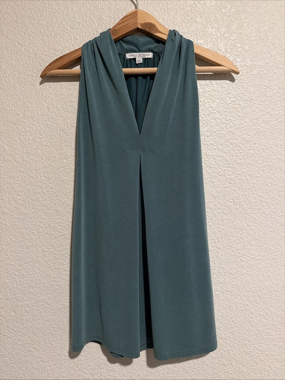Green Envelope Tunic Top Luxury Minimalist Evening Trad Wife Feminine Office S